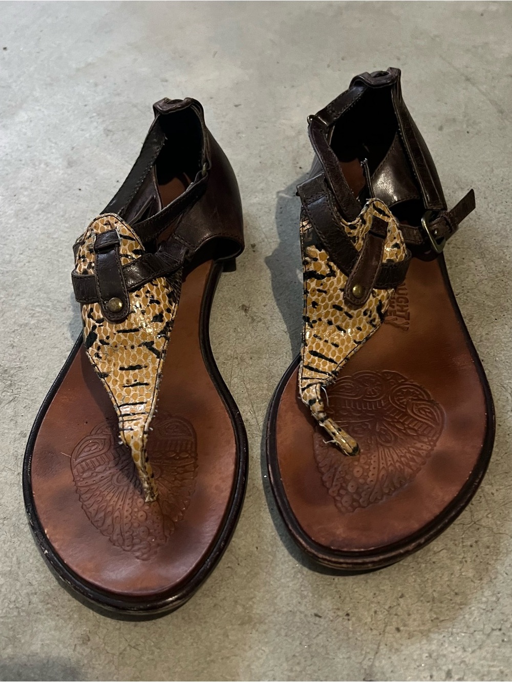 Naughty Monkey Brown Sandals with Tan Snakeskin Accent